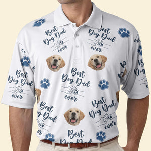 Custom Photo Best Dog Dad Ever Blue Paw Paw - Gift For Dog Lovers - Personalized Men Polo Shirt