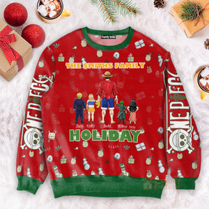 One Piece Family Happy Holidays - Personalized Ugly Sweatshirt - Gift for Dad, Grandpa, Husband, CL11 NH96