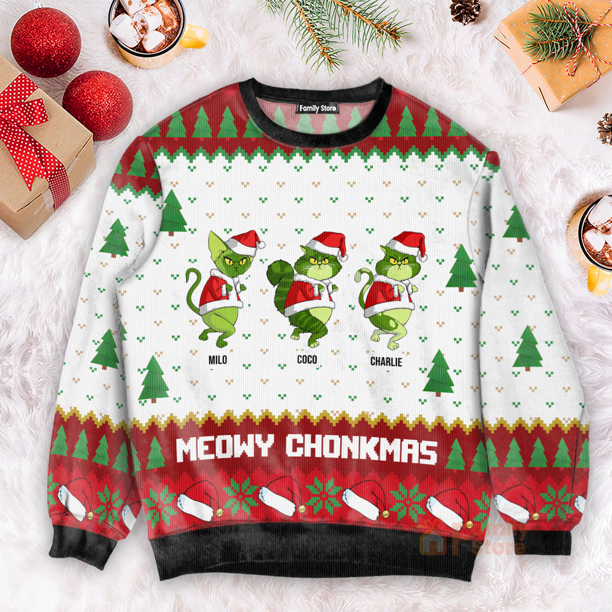 Meowy Christmas Grinchy Cat - Personalized Ugly Sweatshirt - Gift For Cat Lover, Cat Mom, Cat Dad CL16 NH96