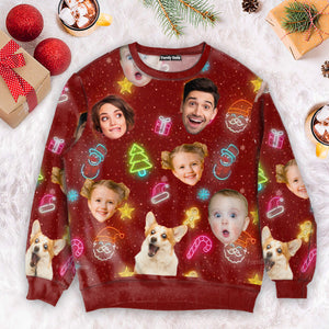 Custom Photo Funny Faces Light Up Christmas - Gift For Family, Friends - Personalized Ugly Sweater - NA94