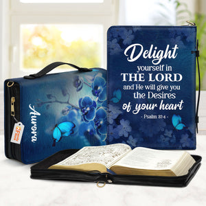 Delight Yourself In The Lord Psalm 374 Blue Orchids And Lilac - Thoughtful Gift For Christians - Personalized Bible Covers - AT4080922