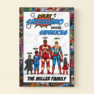 Every Super Family Needs Sidekicks - Gift For Dad, Father's Day - Personalized Canvas Poster