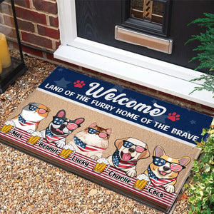 Land Off The Furry Home Of The Brave 4th July - Gift For Pet Lovers - Personalized Door Mat