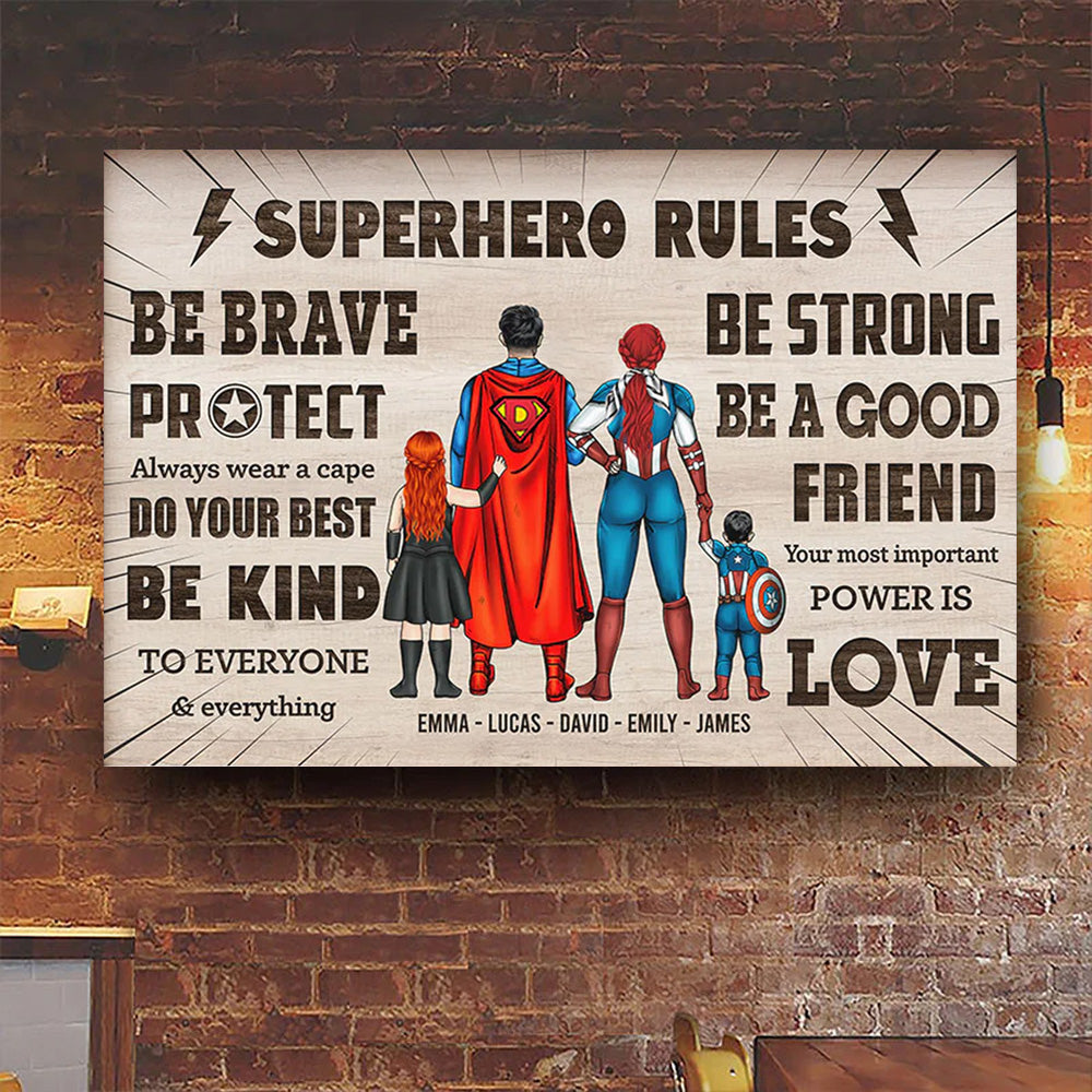 Super Family Rules - Gift For Dad, Father's Day - Personalized Canvas