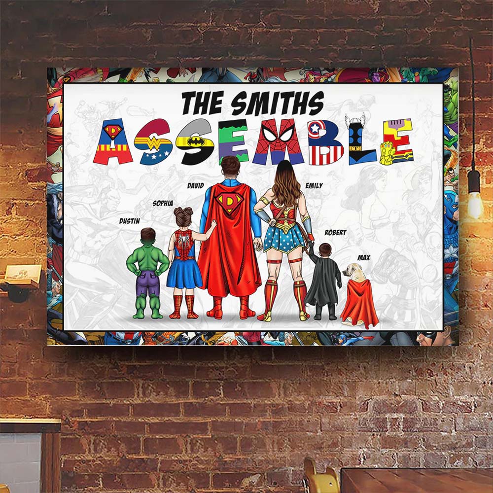 Assemble, The Super Family - Gift For Dad, Father's Day - Personalized Canvas Poster