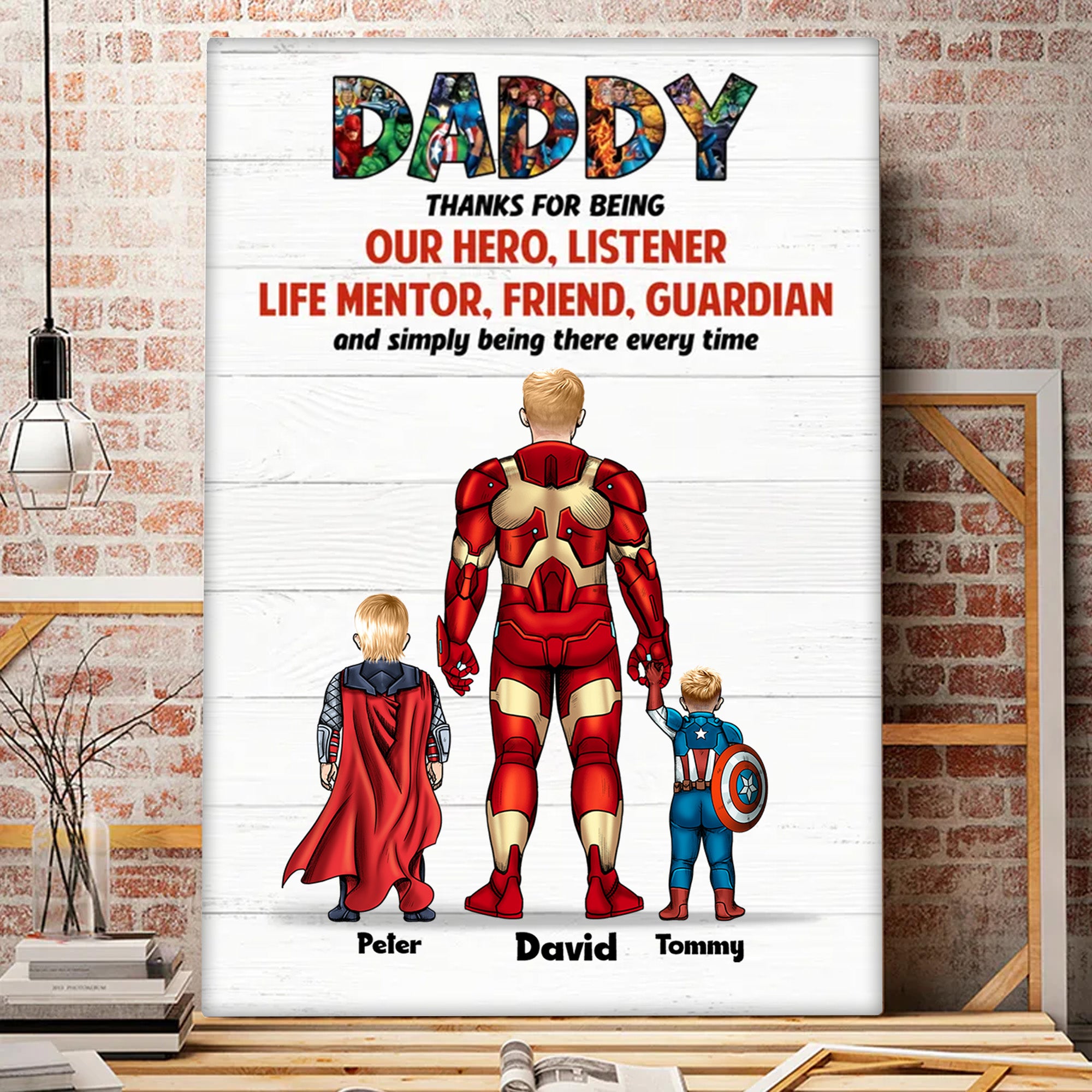 Daddy Thanks For Simply Being There Every Time - Gift For Super Dad - Personalized Canvas Poster