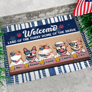 Land Off The Furry Home Of The Brave 4th July - Gift For Pet Lovers - Personalized Door Mat