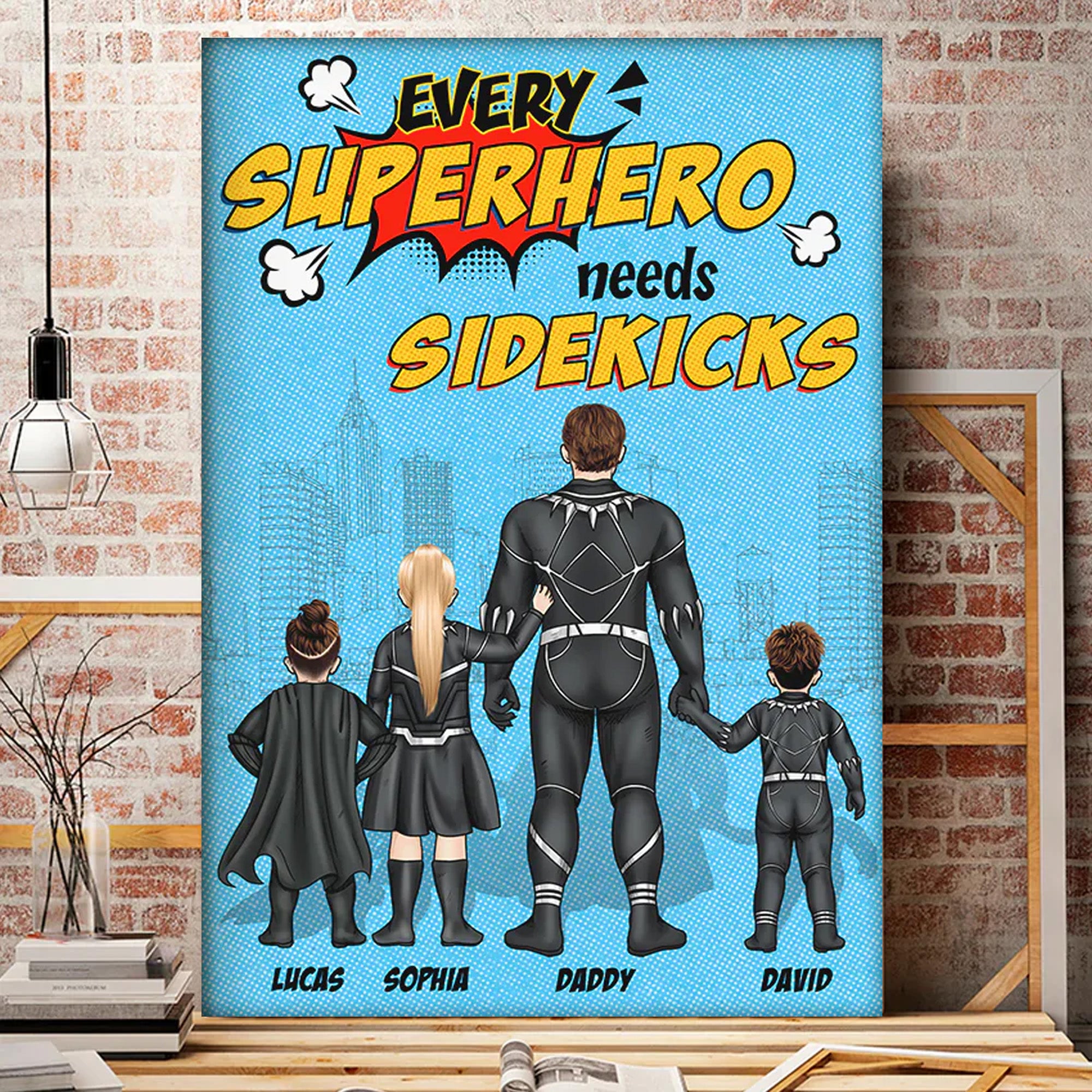 Every Super Dad Needs Sidekicks - Gift For Dad - Personalized Canvas Poster