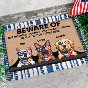 Be Aware Of Our Intensely Licking Pets - Gift For Pet Lovers - Personalized Door Mat