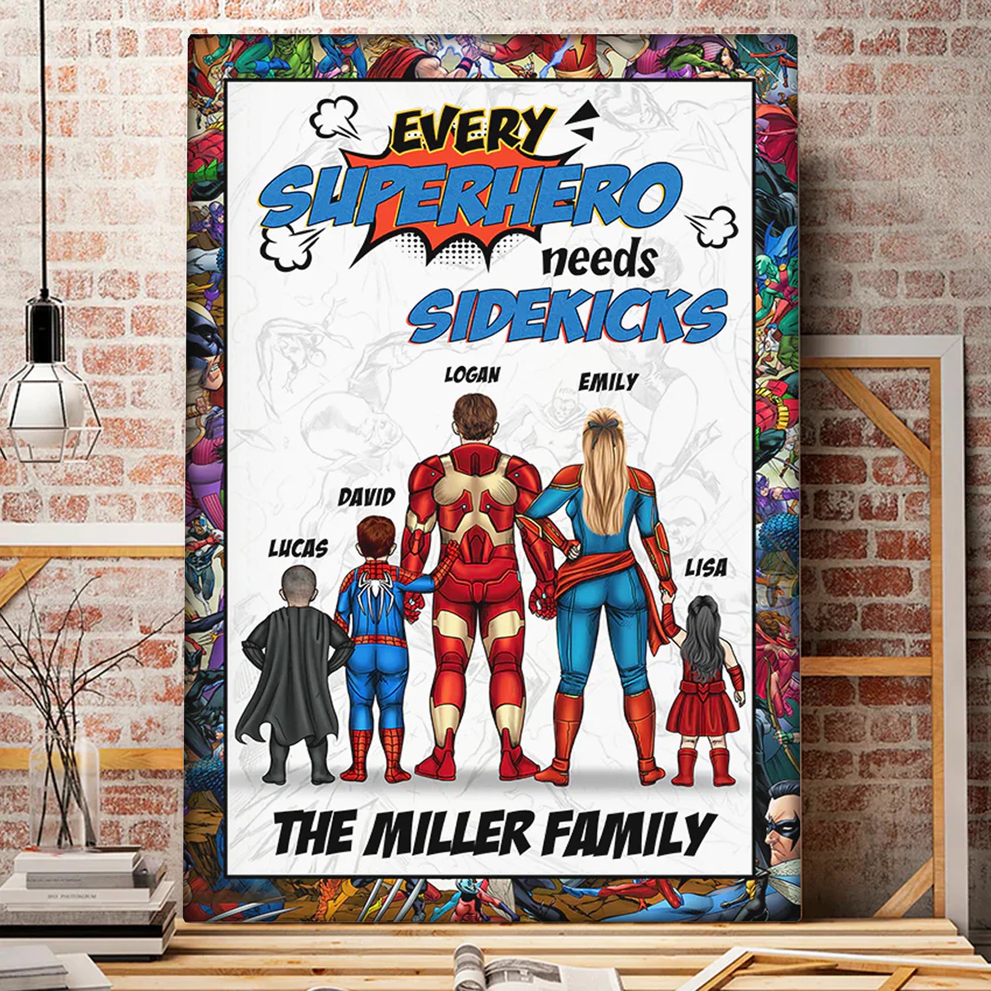 Every Super Family Needs Sidekicks - Gift For Dad, Father's Day - Personalized Canvas Poster