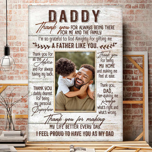 Daddy Thank You For Always Being There - Gift For Father's Day - Personalized Canvas