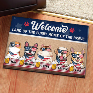 Land Off The Furry Home Of The Brave 4th July - Gift For Pet Lovers - Personalized Door Mat