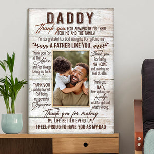 Daddy Thank You For Always Being There - Gift For Father's Day - Personalized Canvas