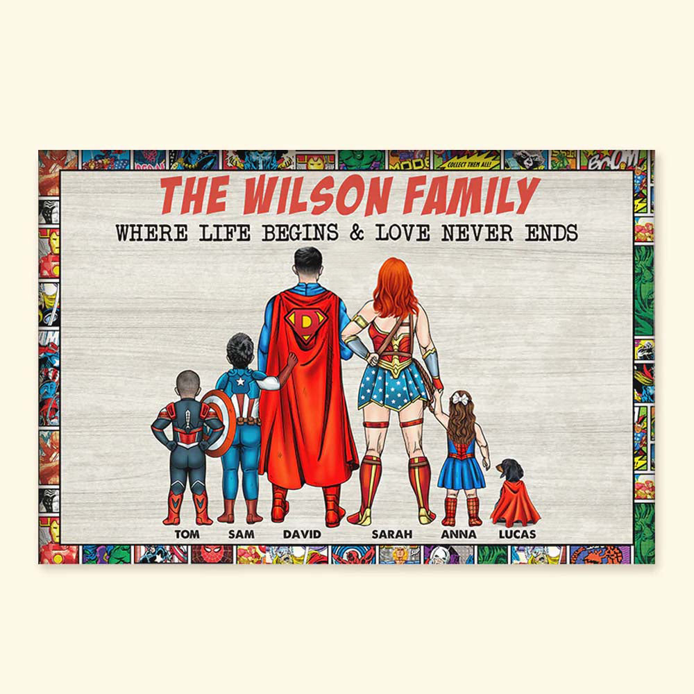 Super Family Where Life Begins - Gift For Dad, Father's Day - Personalized Canvas Poster