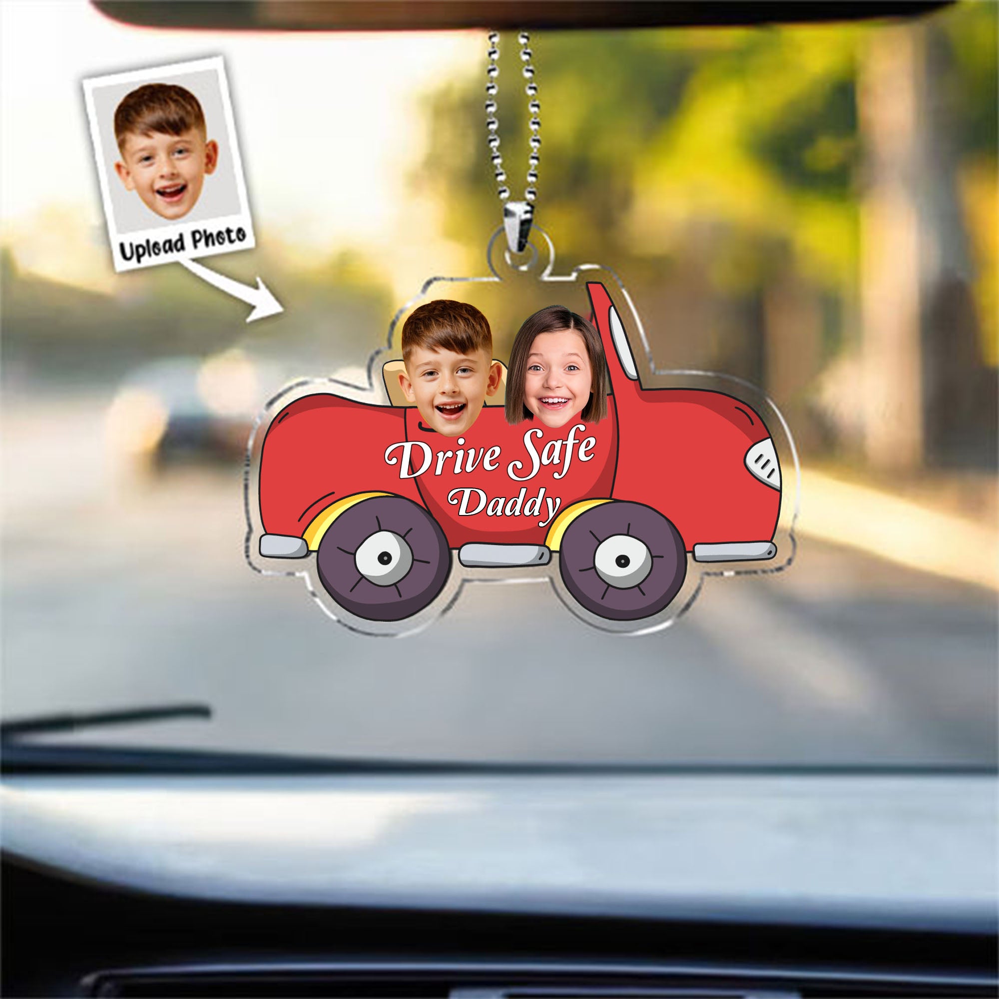 Custom Photo Funny Roadster Car - Gift For Family, Dad, Mom - Personalized Car Hanging Ornament - NA94