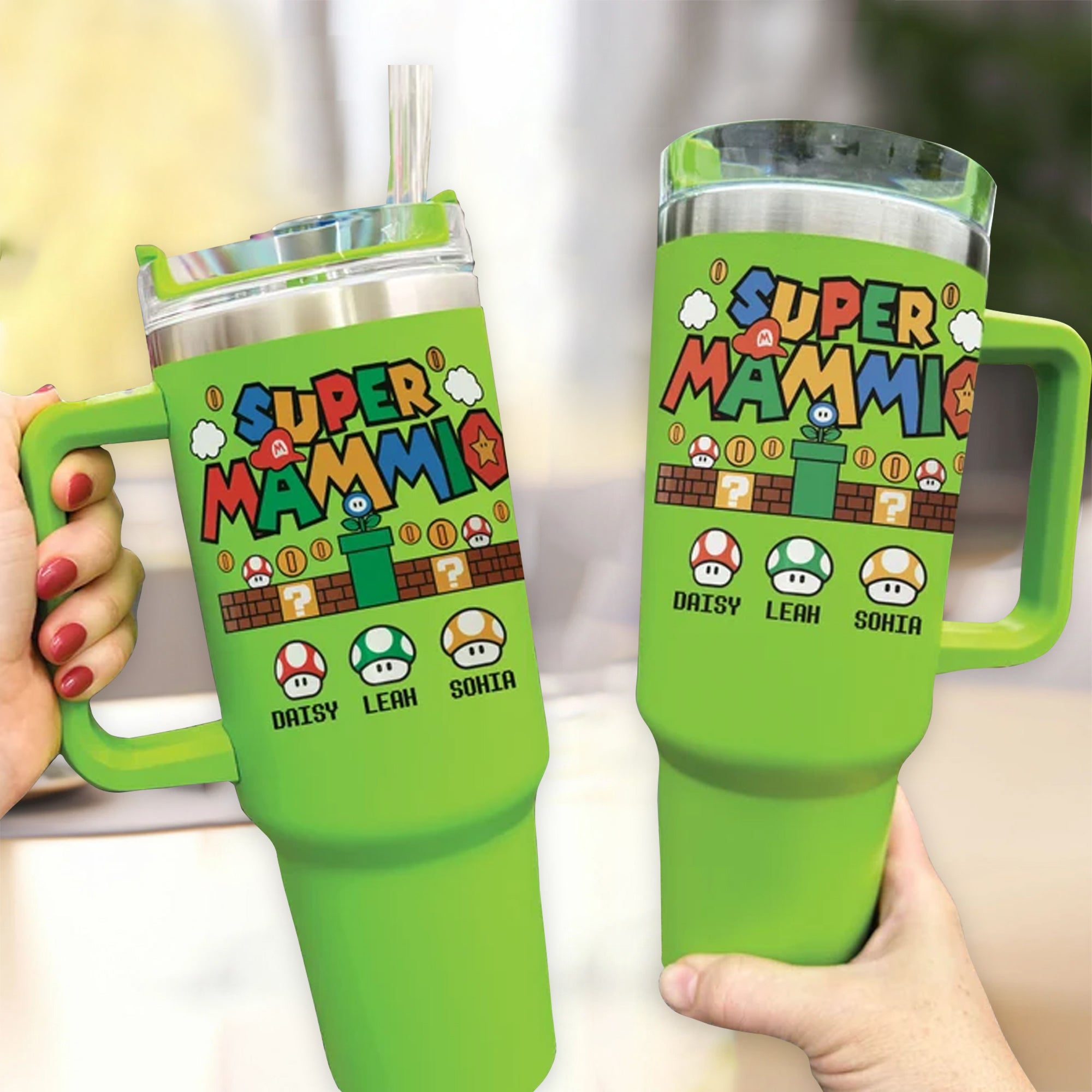 Custom Name Super Mammio Super Mario - Gift For Mom - Personalized 40oz Tumbler Cup With Straw