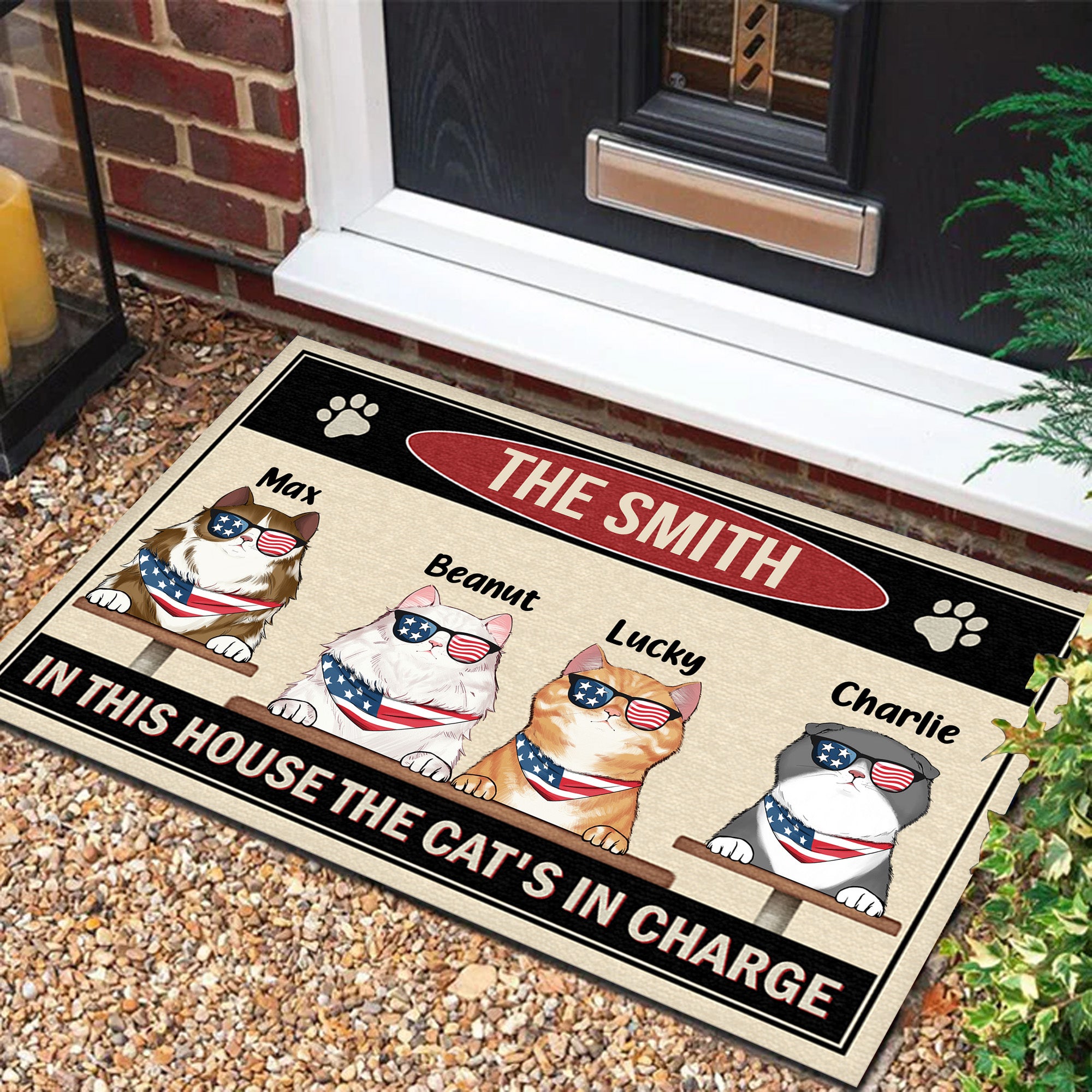 In This House The Cat's In Charge - Gift For Cat Lovers - Personalize Door Mat