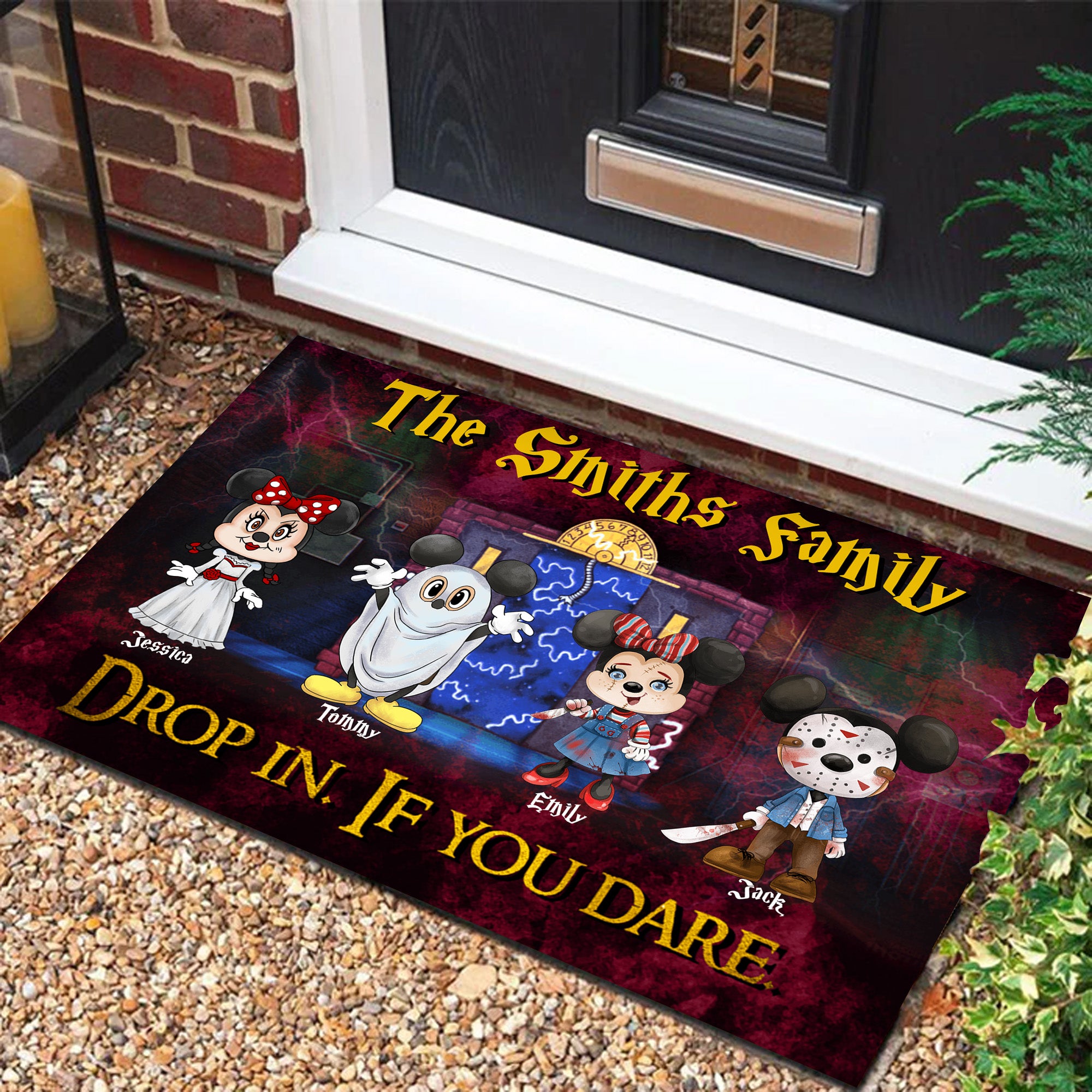 Drop In If You Dare Happy Halloween - Personalized Shaped Door Mat - CL15 NA94