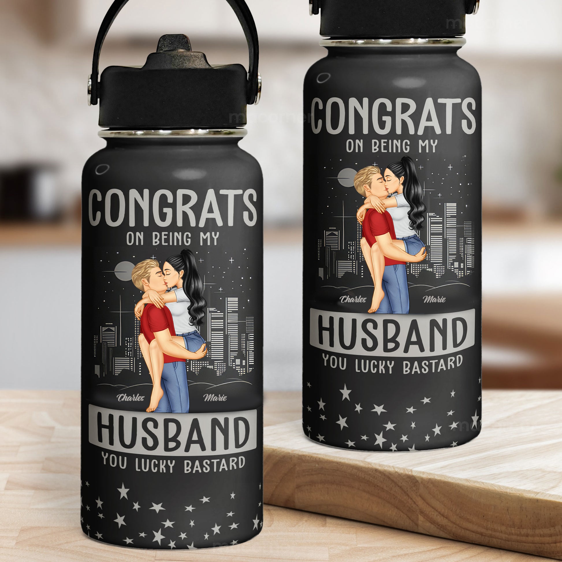 Congrats Being My Boyfriend, My Husband - Personalized Stainless Steel Water Bottle - Gift For Couple, Husband Wife, Anniversary, Engagement, Wedding, Marriage Gift - GR7 NA94