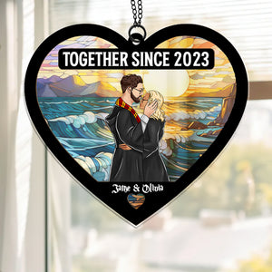 Wizard Couple Heart Together Since - Personalized Window Hanging Suncatcher Ornament - CL20 PT