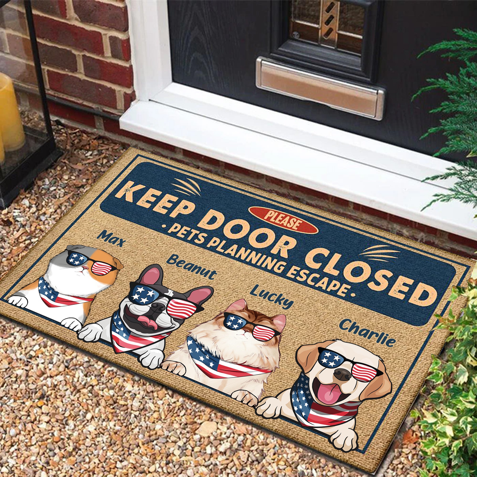 Keep Door Closed Pets Planning Escape - Gift For Pet Lovers - Personalized Door Mat