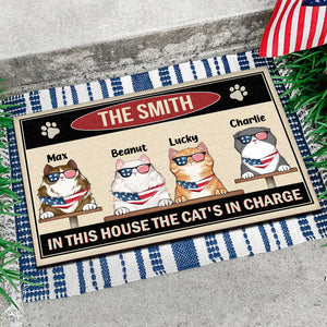 In This House The Cat's In Charge - Gift For Cat Lovers - Personalize Door Mat