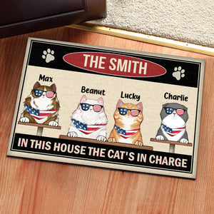 In This House The Cat's In Charge - Gift For Cat Lovers - Personalize Door Mat