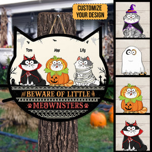 Beware Of Little Meownsters - Personalized Custom Shaped Wood Sign - CLP01 NH96