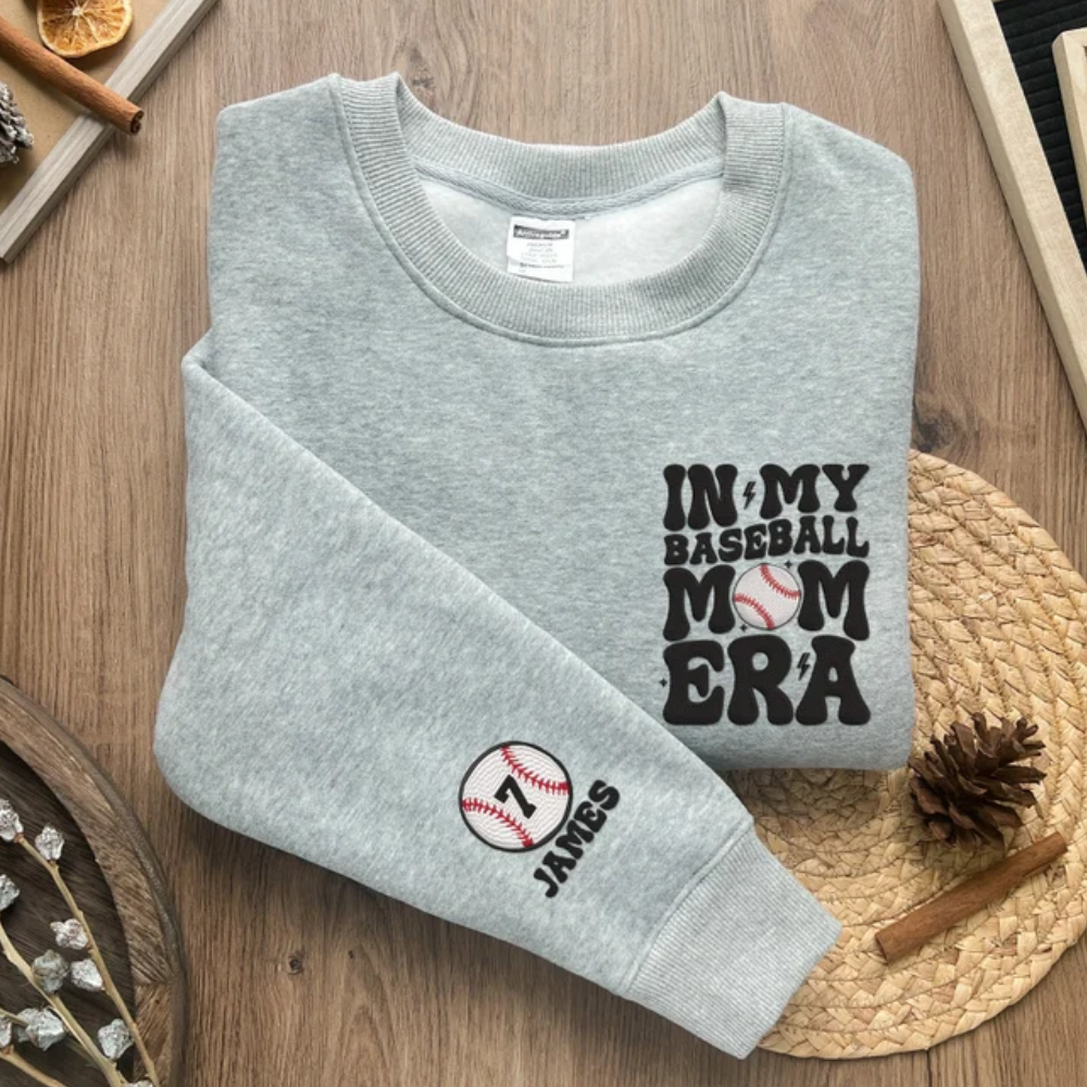 Custom In My Baseball Mom Era On Chest And Sleeve - Gift For Baseball Lovers - Embroidered Sweatshirt