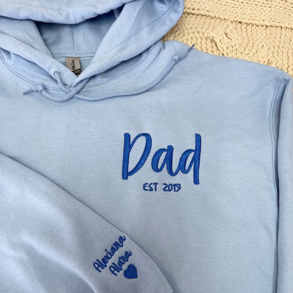 Custom Date Dad With Kids On Chest And Sleeve - Gift For Father, Grandfather - Embroidered Sweatshirt