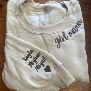 Custom Momma Heart Icon With Kid On Neckline And Sleeve - Gift For Mom, Grandmother - Embroidered Sweatshirt