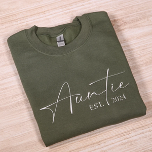 Custom Auntie Est Date On Chest And Sleeve - Gift For Auntie - Embroidered Sweatshirt