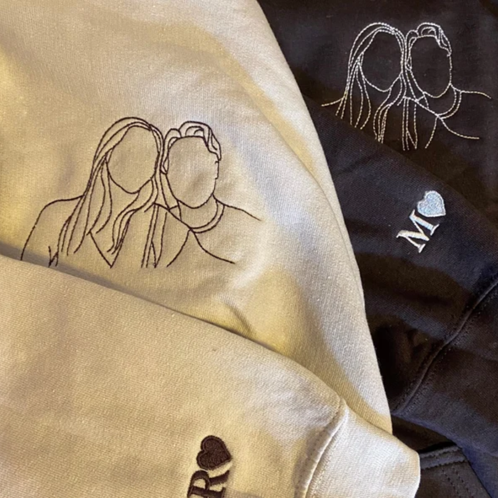Custom Boyfriend, Girlfriend Image On Chest - Gift For Couple - Embroidered Sweatshirt