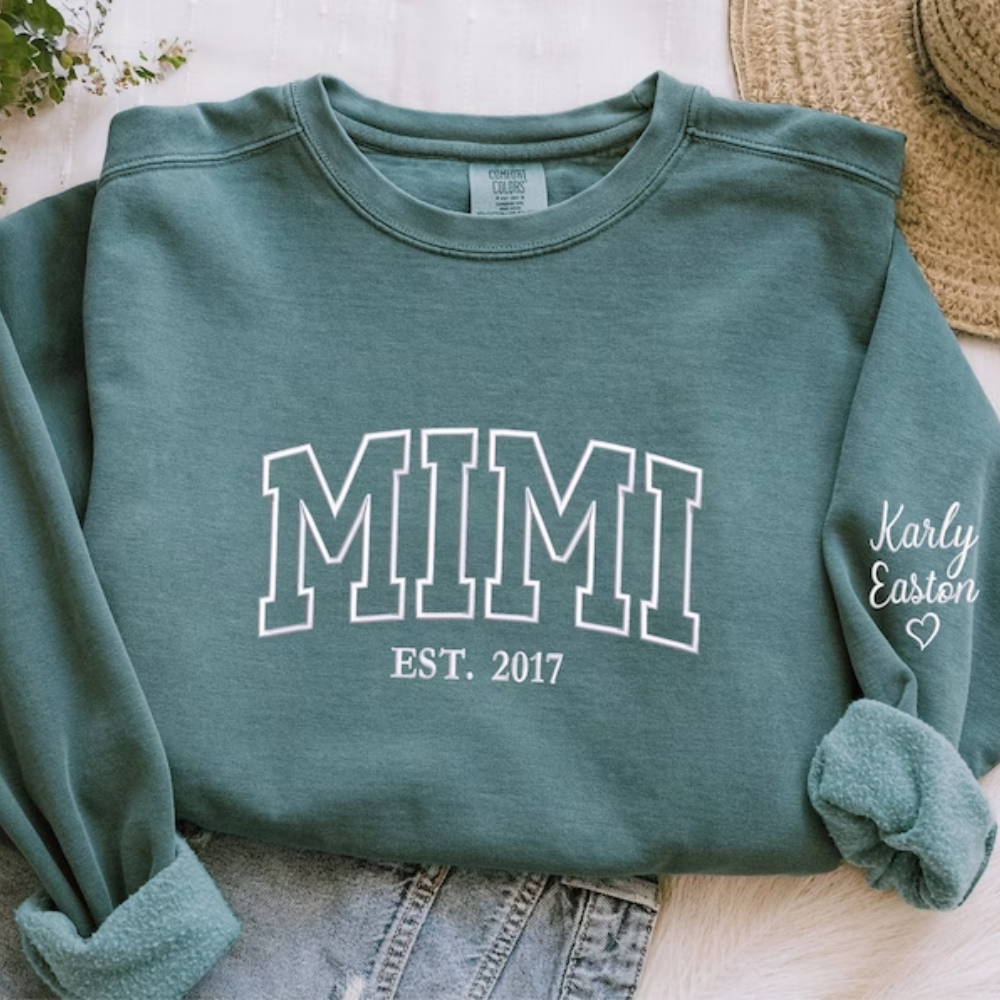 Custom Grandma With Kid On Chest And Sleeve - Gift For Mom, Grandmother - Embroidered Sweatshirt