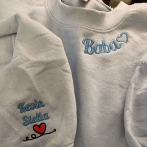 Custom Name Pink Lovely On Neckline And Sleeve - Gift For Couple - Embroidered Sweatshirt