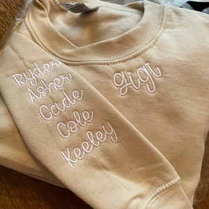 Custom Dog Mom With Pet Paw Icon On Neckline And Sleeve - Gift For Dog Mom - Embroidered Sweatshirt