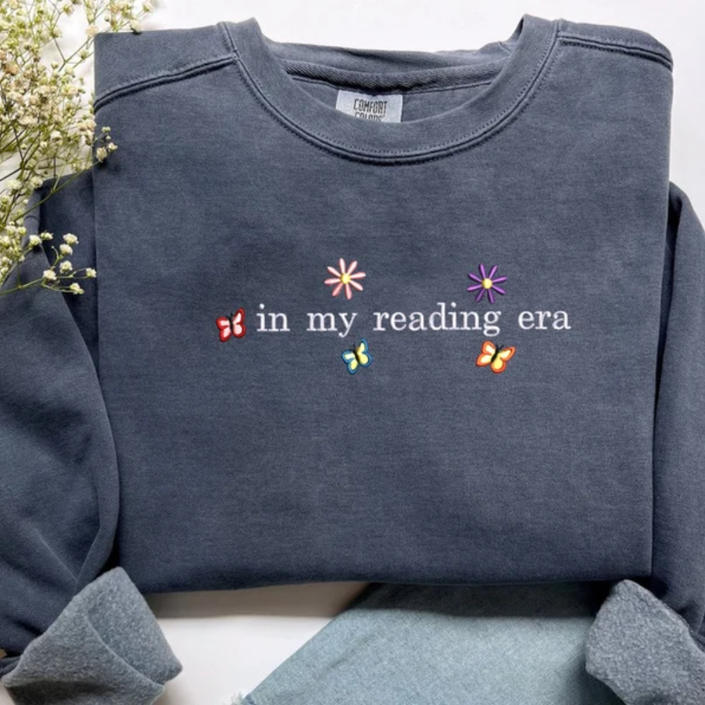 Custom In My Reading Era On Chest And Sleeve - Gift For Book Lovers - Embroidered Sweatshirt
