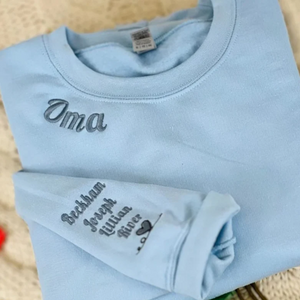 Custom Girl Mama With Kid On Neckline And Sleeve - Gift For Mom, Grandmother - Embroidered Sweatshirt