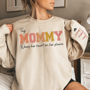 Custom This Mummy Wears Her Heart On Chest And Sleeve - Gift For Mom, Grandmother - Embroidered Sweatshirt