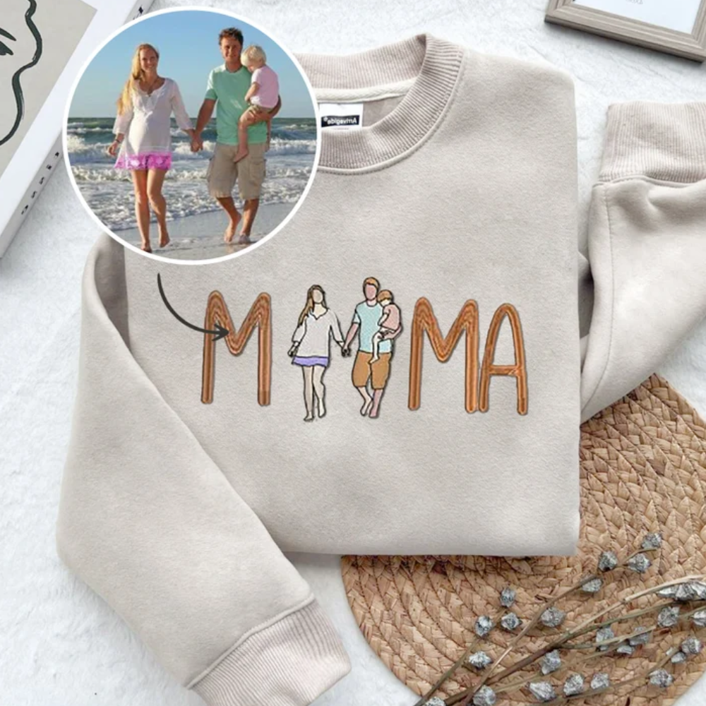 Custom Mama Image On Chest - Gift For Mom, Family - Embroidered Sweatshirt