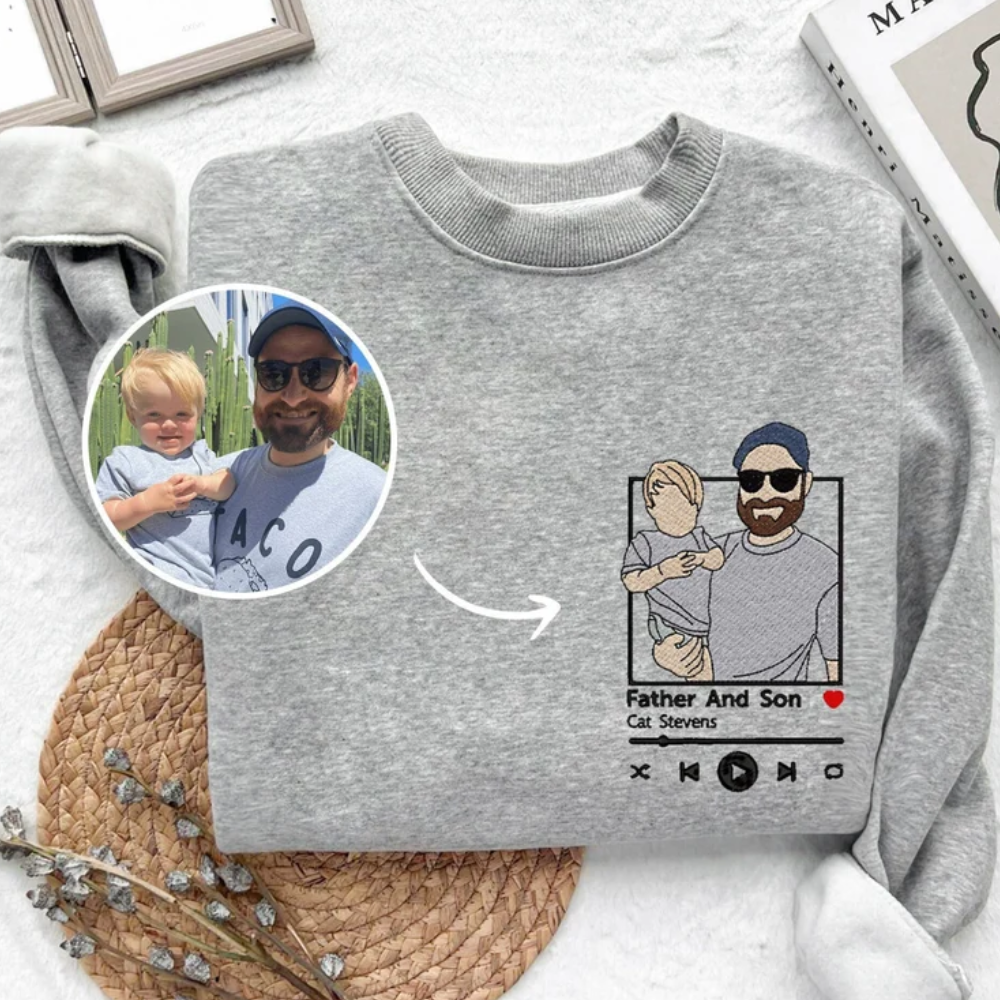 Custom Father And Son Play Image On Chest - Gift For Dad - Embroidered Sweatshirt