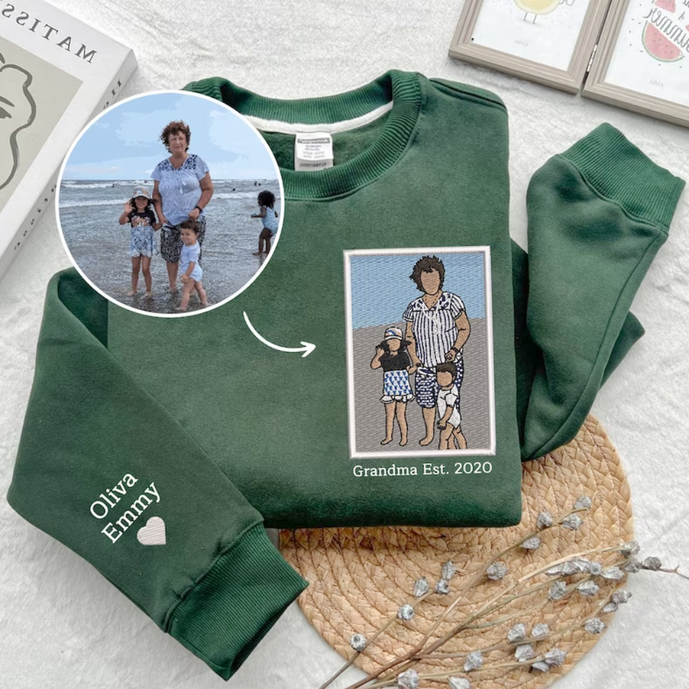 Custom Grandma With Kids Love Image On Chest - Gift For Grandmother - Embroidered Sweatshirt