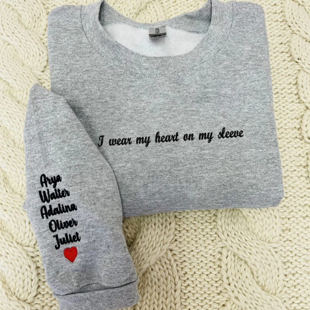 Custom I Wear My Heart Icon On Chest And Sleeve - Gift For Mom, Grandmother - Embroidered Sweatshirt