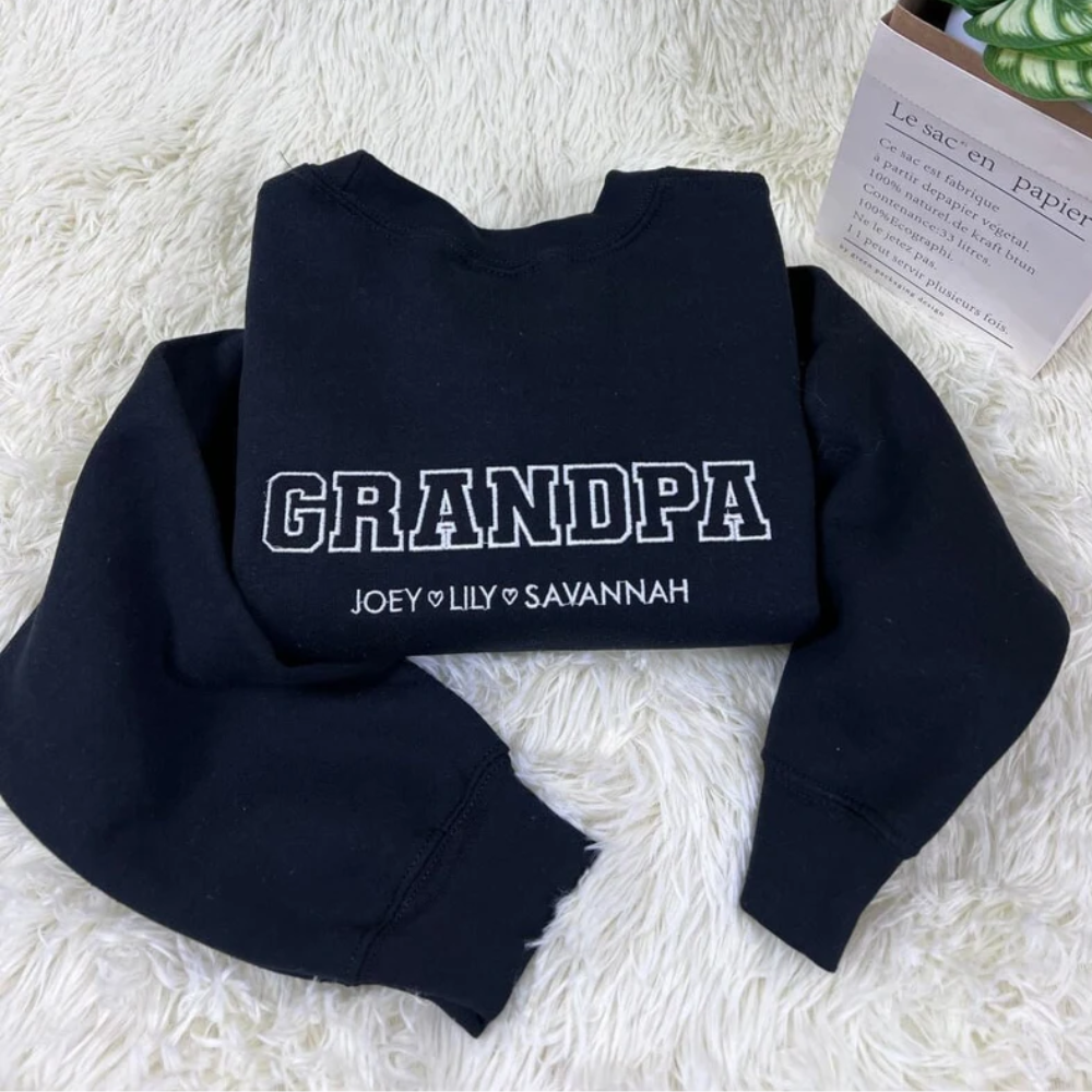 Custom Grandpa With Kid On Chest And Sleeve - Gift For Dad, Grandfather - Embroidered Sweatshirt