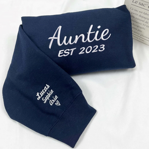 Custom Date Auntie With Kid On Chest And Sleeve - Gift For Aunt - Embroidered Sweatshirt