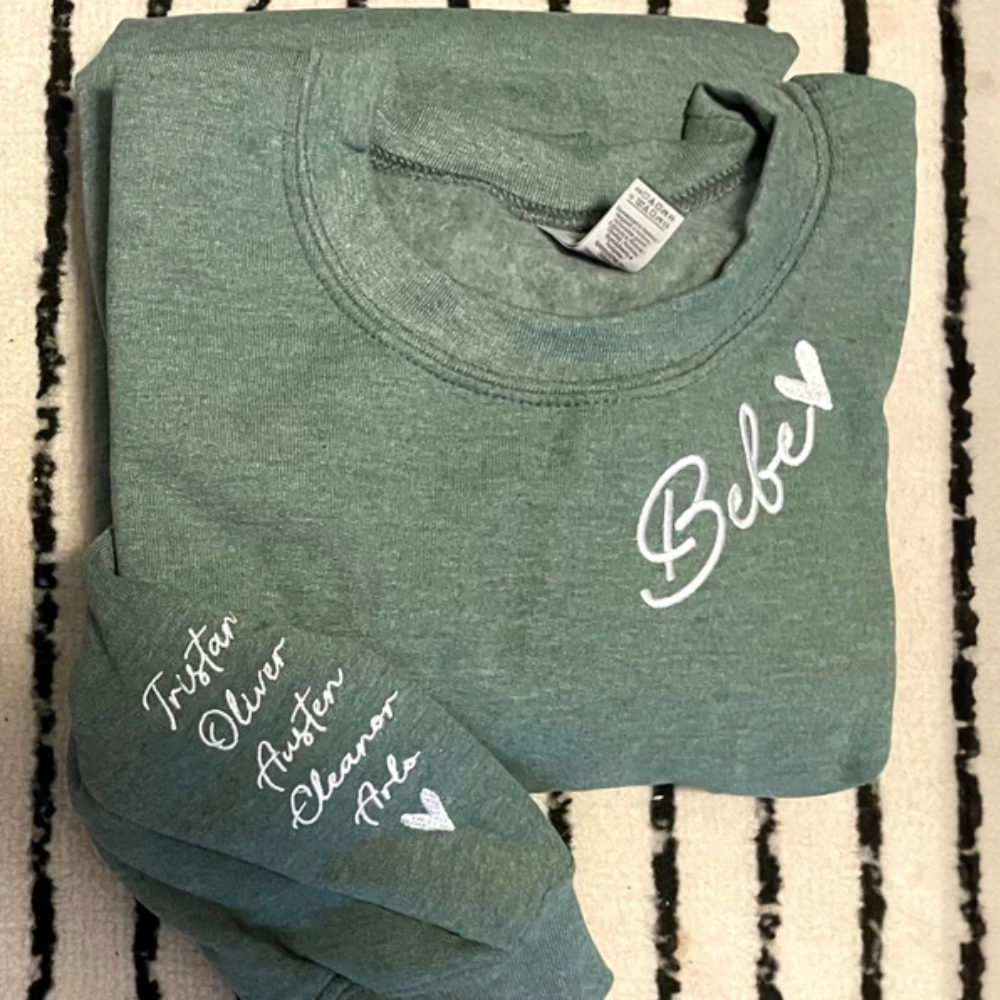 Custom Bebe On Neckline And Sleeve - Gift For Mom, Grandmother - Embroidered Sweatshirt
