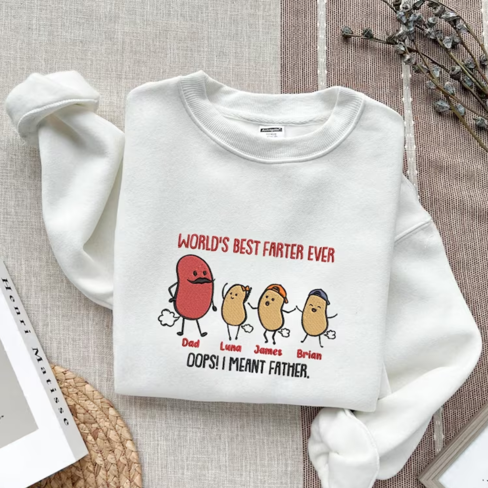 Custom World's Best Farter Ever On Chest And Sleeve - Gift For Dad - Embroidered Sweatshirt