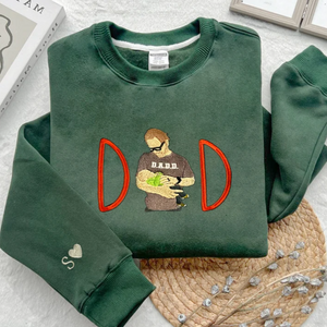 Custom Dad Heart Image On Chest And Sleeve - Gift For Father - Embroidered Sweatshirt