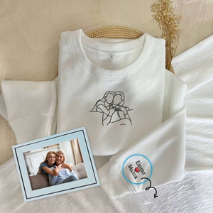 Custom Mama Heart Finger Image On Chest And Sleeve - Gift For Mom, Grandmother - Embroidered Sweatshirt