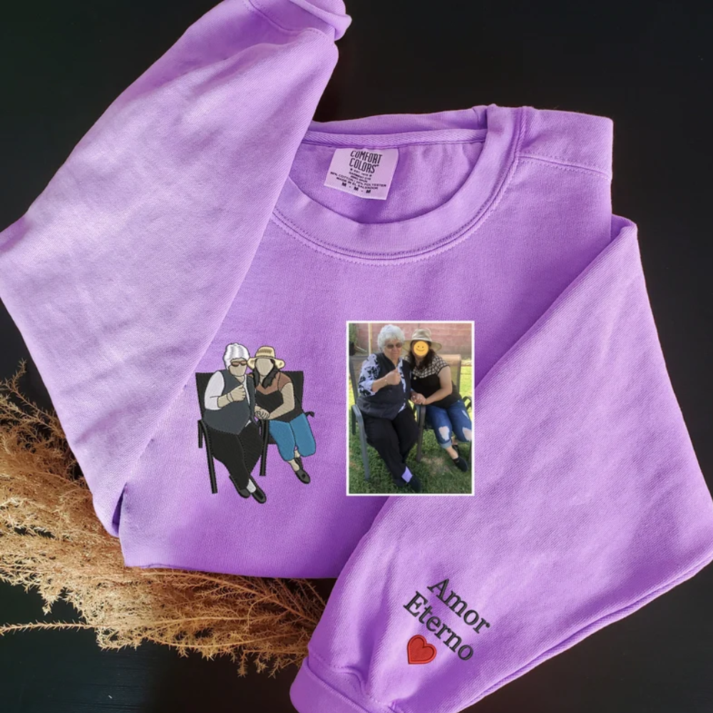 Custom Grandma With GrandChild Color Image On Chest - Gift For Grandmother - Embroidered Sweatshirt